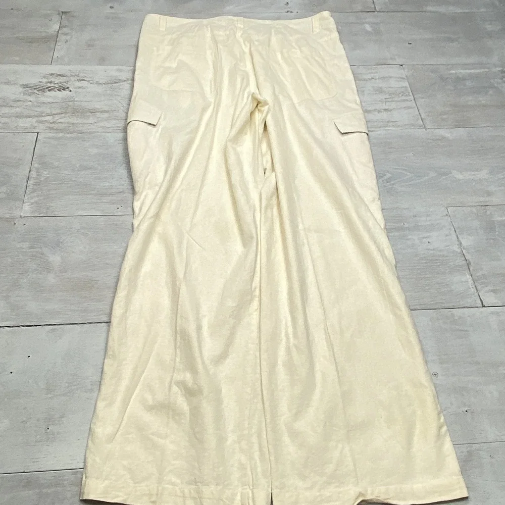 Koman Cargo Pants Mens XL Cream Linen Cotton Blend Wide Leg Relaxed Beach Pants
